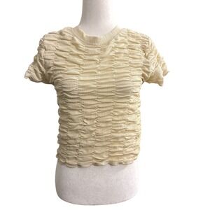 NWOT House of Harlow 1960 Ruched Cream Short Sleeve Top Women's‎ Medium Coquette